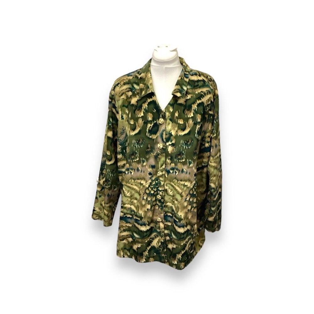 C.M. Shapes Vintage Women’s Long Sleeve Abstract Jungle Shacket 2X